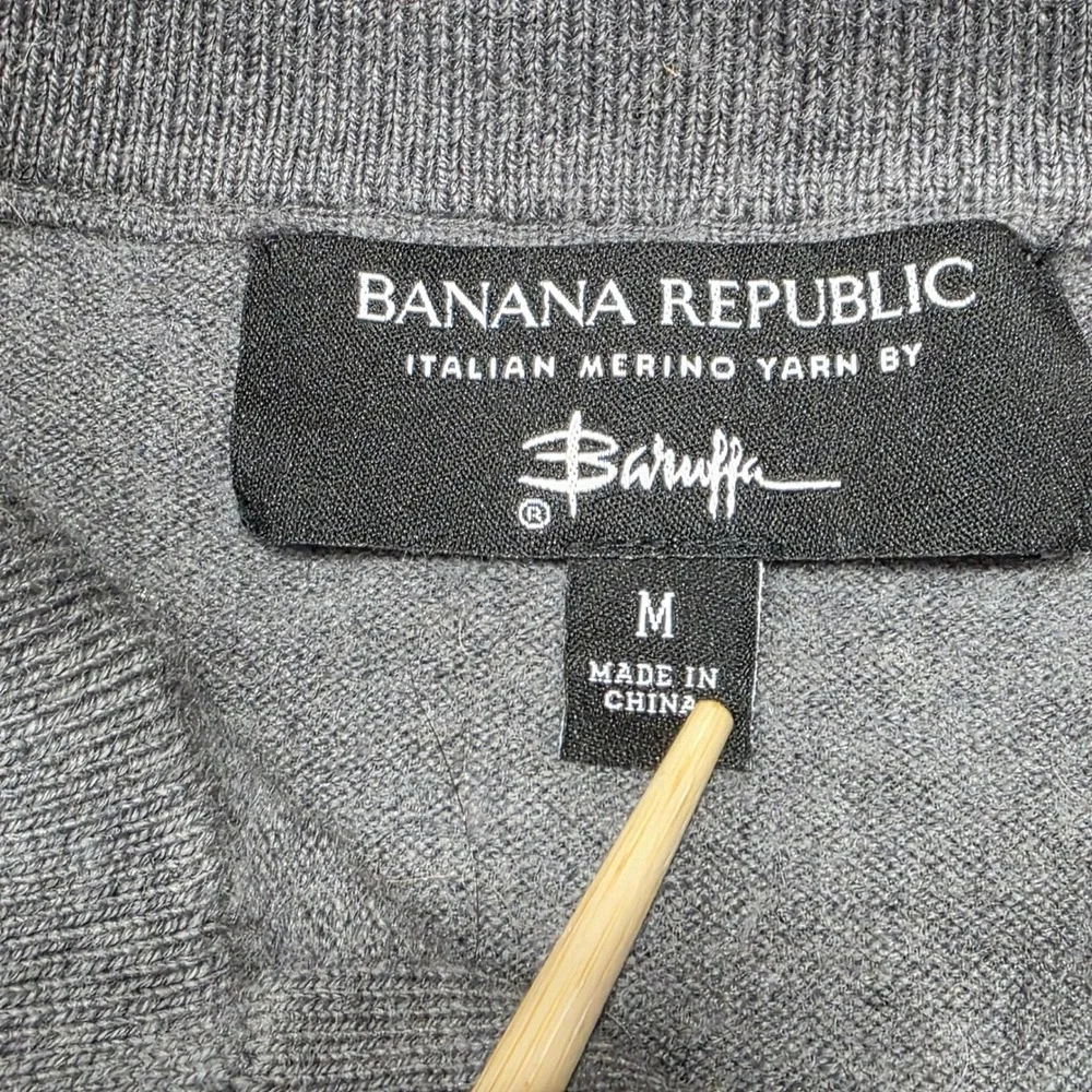 Banana Republic Mens Italian Merino Wool Quarter Zip Sweater Medium Grey Heather